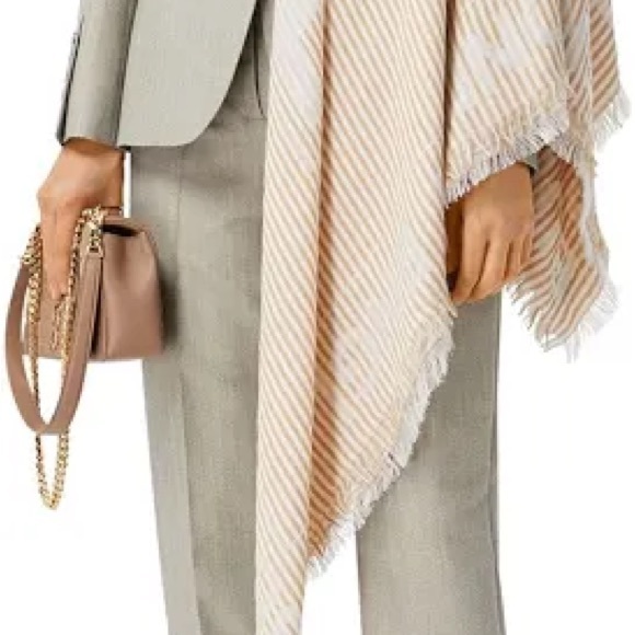 BURBERRY Striped Logo Silk Wool Jacquard Square Scarf In Beige - Picture 4 of 4